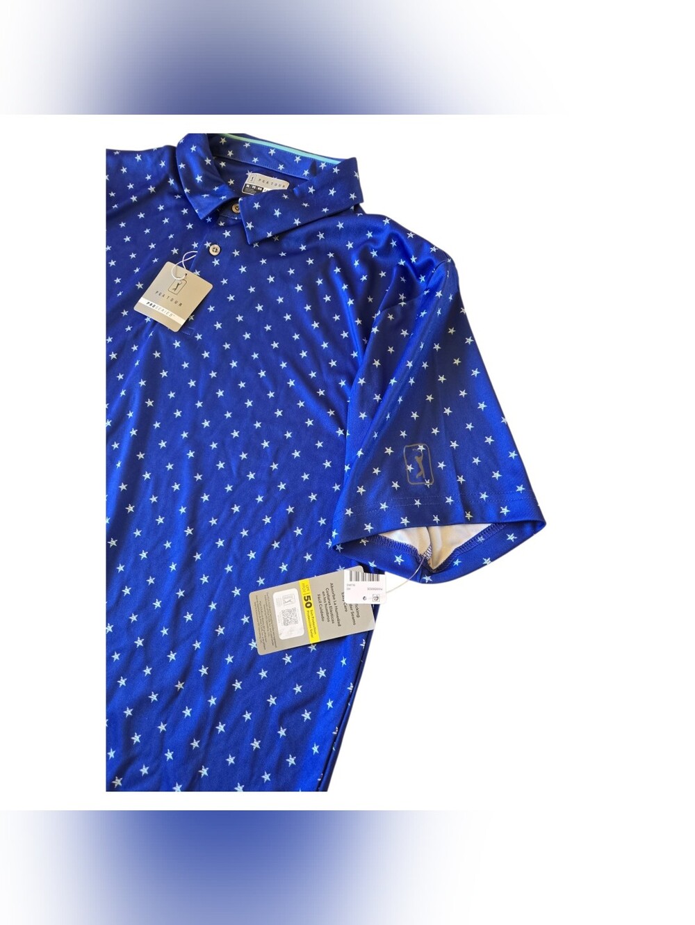 PGA TOUR Men's Athletic Fit Stars Printed Performance Golf Polo Shirt Blue XL - Picture 3 of 9